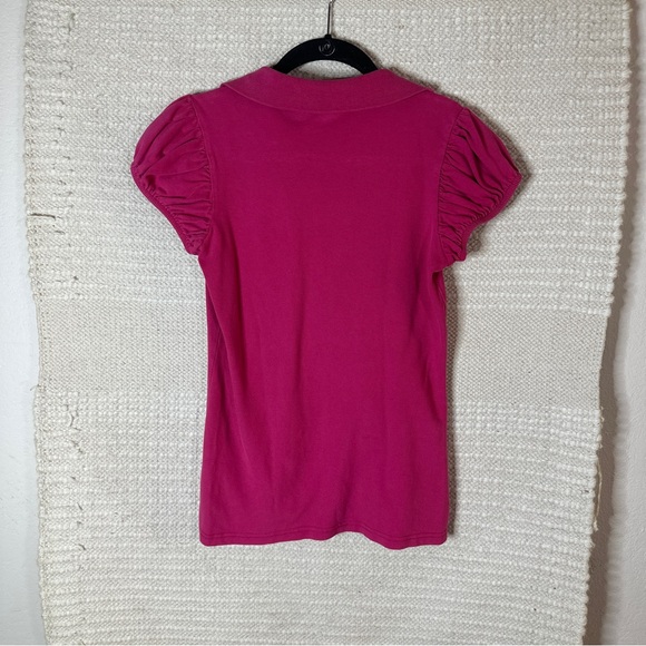 BURBERRY hot pink 2000s Y2K puff sleeve polo top S - Picture 5 of 7